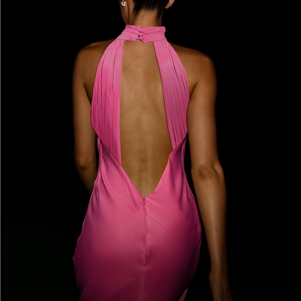 MESHKI || 	Claire Satin Drape Back Maxi Dress - Pink